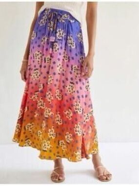 FARM Rio Gradient Floral Maxi Skirt in Purple, Pink & Orange